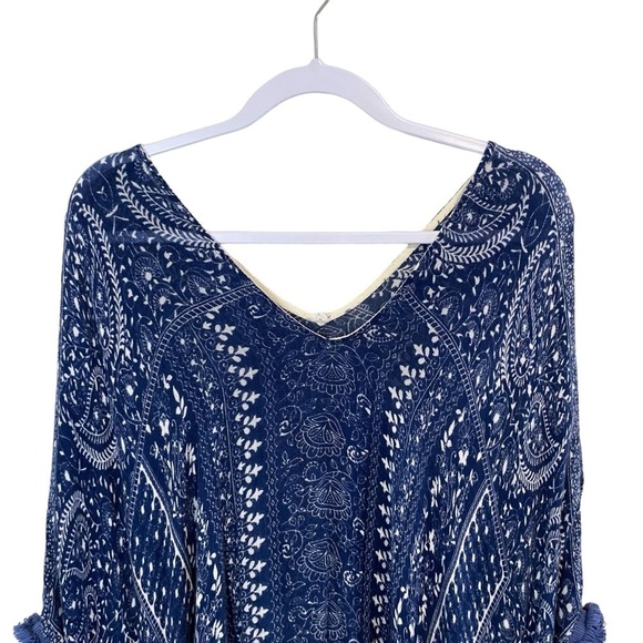 Anthropologie - Blue/Cream Fringed Caftan - O/S - Picture 4 of 11